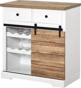 HOMCOM Konyhai Tároló Szekrény Borospince Buffet Oldalszekrény Csúszó Szekér Ajtóval és 2 Fiókkal Rétire Stílusban 80x39x86 cm Fehér és Természetes |