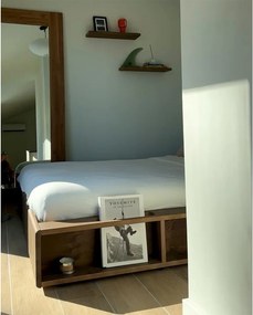 Barna borovi fenyő franciaágy ágyráccsal 140x200 cm Ziggy – Karup Design