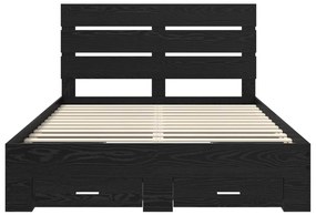 vidaXL Ágykeret fiókkal fejtámlával Fekete tölgy 160 x 200 cm Faanyag