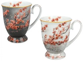 Cseresznyevirágos porcelán bögre szett 280 ml 2 személyes szív alakú díszdobozban