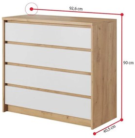 LOXEN komód, 92,6x90x40,5, fehér/tölgy kraft arany