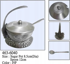 Cukortartó kanállal, ezüstözött ón, fém bevonattal