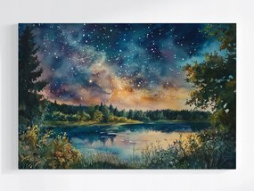 Vászonkép Canvas Kilátás Tájkép Tó Víz Ég Csillagok Éjszaka 120x80