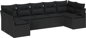 vidaXL Kerti Kanapé Szett párnával tárolóval 7 pcs Fekete polirattan
