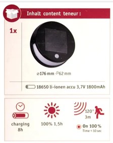 Paulmann 94265 - LED/3W IP44 Kültéri napelemes lámpa érzékelővel HELENA 3,7V