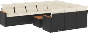 vidaXL 11 részes fekete polyrattan kerti ülőgarnitúra párnákkal