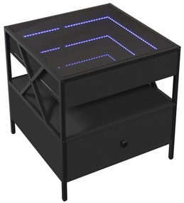 Fekete végtelen hatású LED-es dohányzóasztal 50 x 50 x 51 cm