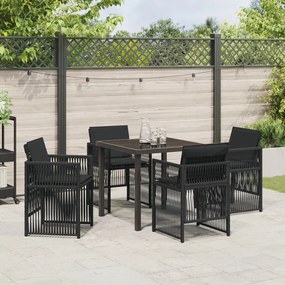 5 Részes Kerti Étkező Szett Párnákkal - Fekete Polyrattan