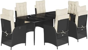 vidaXL 7 részes fekete polyrattan kerti étkezőgarnitúra párnával