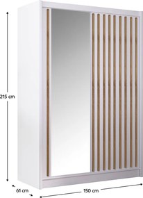 Tolóajtós szekrény, fehér/craft tölgy, 150x215 cm, LADDER