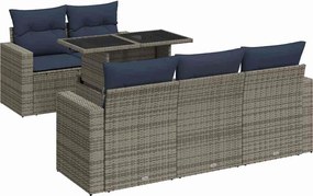 vidaXL 6 részes szürke polyrattan akácfa kerti ülőgarnitúra párnákkal