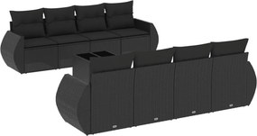 vidaXL 9 részes fekete polyrattan kerti ülőgarnitúra párnákkal