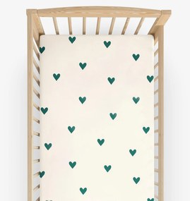 Goldea gyermek körgumis pamut lepedő kiságyba - szívecskék, elefántcsont színű alapon 60 x 120 cm