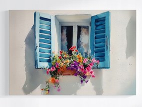 Poszter Ablak Kék Ablak Virág Dekoráció 60x40