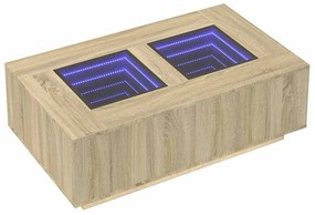 Tölgy színű végtelen hatású LED-es dohányzóasztal 116x69x40 cm
