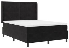 Boxspring Ágy Matrac &amp; LED Fekete 140x200 cm Bársony