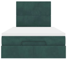 Ottomán ágykeret matracokkal sötétzöld 120x190cm bársony