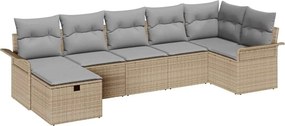 vidaXL Kerti Kanapé Szett párnával tárolóval 7 pcs Bézs Poli rattan
