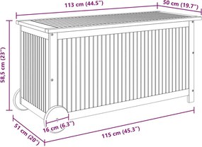 Tömör Akácfa Kerti Tárolóláda Kerekekkel 113 X 50 X 58 Cm