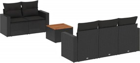 vidaXL 6 részes fekete polyrattan kerti ülőgarnitúra párnákkal