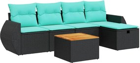 vidaXL 6 részes fekete polyrattan kerti ülőgarnitúra párnákkal