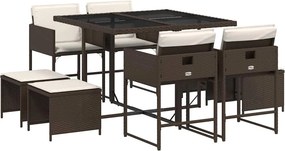 vidaXL 9 részes barna polyrattan kerti étkezőgarnitúra párnákkal