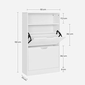 Cipőtartó 2 lenyitható rekesszel, nyitott tárolóval, 24 x 60 x 102 cm, felhő fehér
