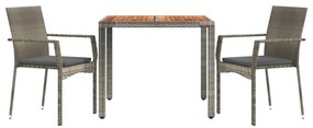 3 részes szürke polyrattan kerti étkezőgarnitúra párnával