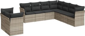 vidaXL 9 részes világosszürke polyrattan kerti ülőgarnitúra párnával