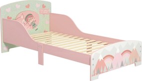 ZONEKIZ Fa gyermekágy 143x77x60 cm 3-6 éves gyermekeknek biztonsági korlátokkal és mintákkal, maximális teherbírás 40 kg, modern rózsaszínű gyerekszob