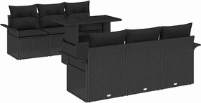 vidaXL Kerti Kanapé Szett párnával tárolóval 7 pcs Fekete Poly Rattan