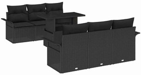 vidaXL Kerti Kanapé Szett párnával tárolóval 7 pcs Fekete Poly Rattan