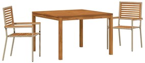 vidaXL Kert étkező szett 3 pcs Bézs Tömör Akácfa