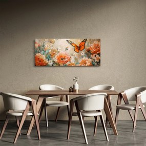 Kép - Pillangó és virágok, olajfestmény (120x50 cm)