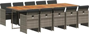 vidaXL 11 részes szürke polyrattan kerti ülőgarnitúra párnákkal