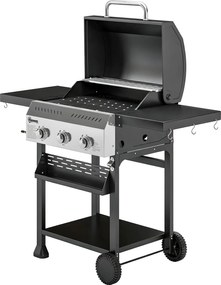 Outsunny 9 kW (kb. 30 700 BTU) 3-égős rozsdamentes acél gázgrillkocsi — összecsukható oldalsó polcok, fűszertartó, melegentartó rács, zománcozott rács