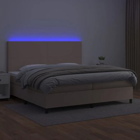 cappuccino színű műbőr rugós ágy matraccal és LED-del 200x200cm