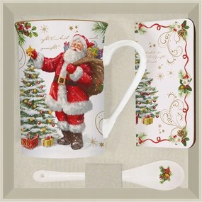 Porcelán Bögre Teáskanál Alátét Mikulás és karácsonyfa