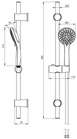 Deante Avis, zuhanyoszlop 65cm 5 funkciós kézi fejjel és zuhanycsővel 150cm, króm, NGV_051K
