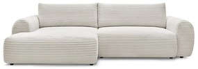 Krémszínű kordbársony kinyitható sarokkanapé (bal oldali) Lucien – Bobochic Paris