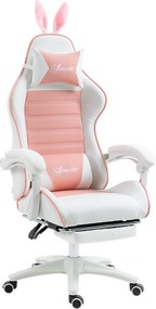Vinsetto Ergonomikus Gamer Szék Derék Támasszal és Lábpihentővel, Nyuszifüllel, Fejpárnával, Állítható Háttámlás Irodai Szék Rózsaszín | Aosom