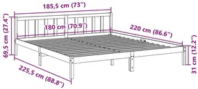 fehér tömör fenyő extra hosszú ágykeret matrac nélkül 180x220cm