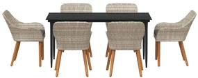 Étkezőgarnitúra 7 pcs Világosszürke Poli rattan