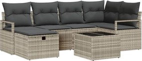 vidaXL Kerti Kanapé Szett párnával 7 pcs Világosszürke Poli rattan