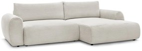 Krémszínű kordbársony kinyitható sarokkanapé (jobb oldali) Lucien – Bobochic Paris