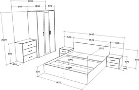 Malmo V4 hálószoba szett 160 x 200 cm-es ággyal, Fehér tölgy / Antracit
