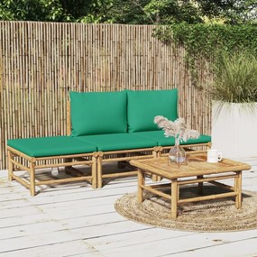 vidaXL 4 részes bambusz kerti ülőgarnitúra zöld párnákkal