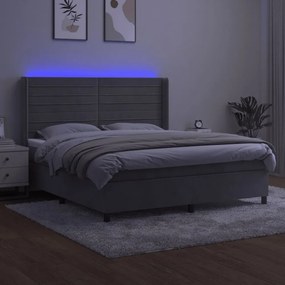 világosszürke bársony rugós és LED-es ágy matraccal 160x200 cm