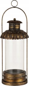 Fém lampion üveggel nagy laterina arany vintage 50cm Loft dekoráció