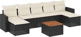 vidaXL 8 részes fekete polyrattan kerti ülőgarnitúra párnákkal